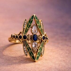 Blue and Green Statement Vintage Ring